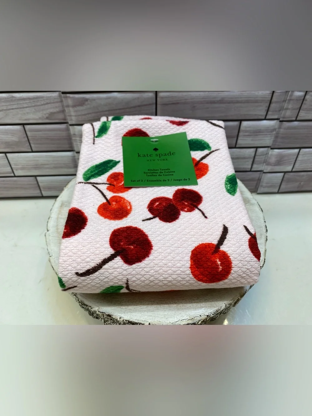 KATE SPADE ❤️(2) 100% Cotton KITCHEN TOWELS Cherry New